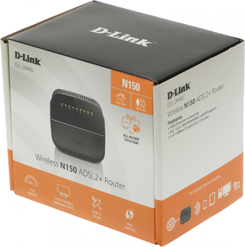 Роутер D-Link DSL-2640U/R1A N150 черный