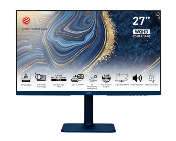 Монитор MSI Modern MD272QP Ultramarine синий 2560x1440@75 Гц, IPS, LED, 4 мс, 1000:1, 300 Кд/м², 178