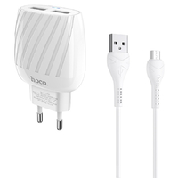 СЗУ HOCO C78A (2-USB/2.4A) + Type-C кабель (белый)