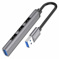 USB HUB разветвитель HOCO HB26 4 в 1 Type-C (m) - USB3.0 (f) + 3xUSB2.0 (f), серый металлик