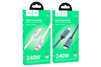 Кабель Type-C - Type-C Hoco U134 (5A, 240W, PD, оплетка нейлон, 2 м) Темно-синий