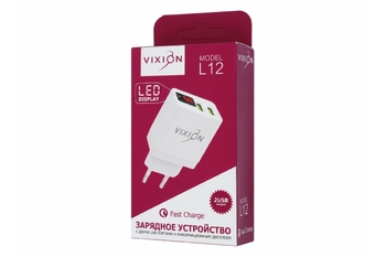 СЗУ VIXION L12 (2-USB/3.1A) с дисплеем (белый)