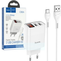 СЗУ HOCO C86A Illustrious (2-USB/2.4A) + micro USB кабель (1м) с дисплеем (белый)