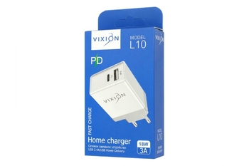 СЗУ VIXION L10 (1-USB 3A/1-Type-C Power Delivery) 18W (белый)