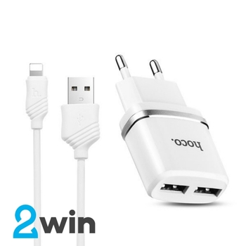 СЗУ HOCO C12 (2-USB/2.4A) + Lightning кабель (белый)